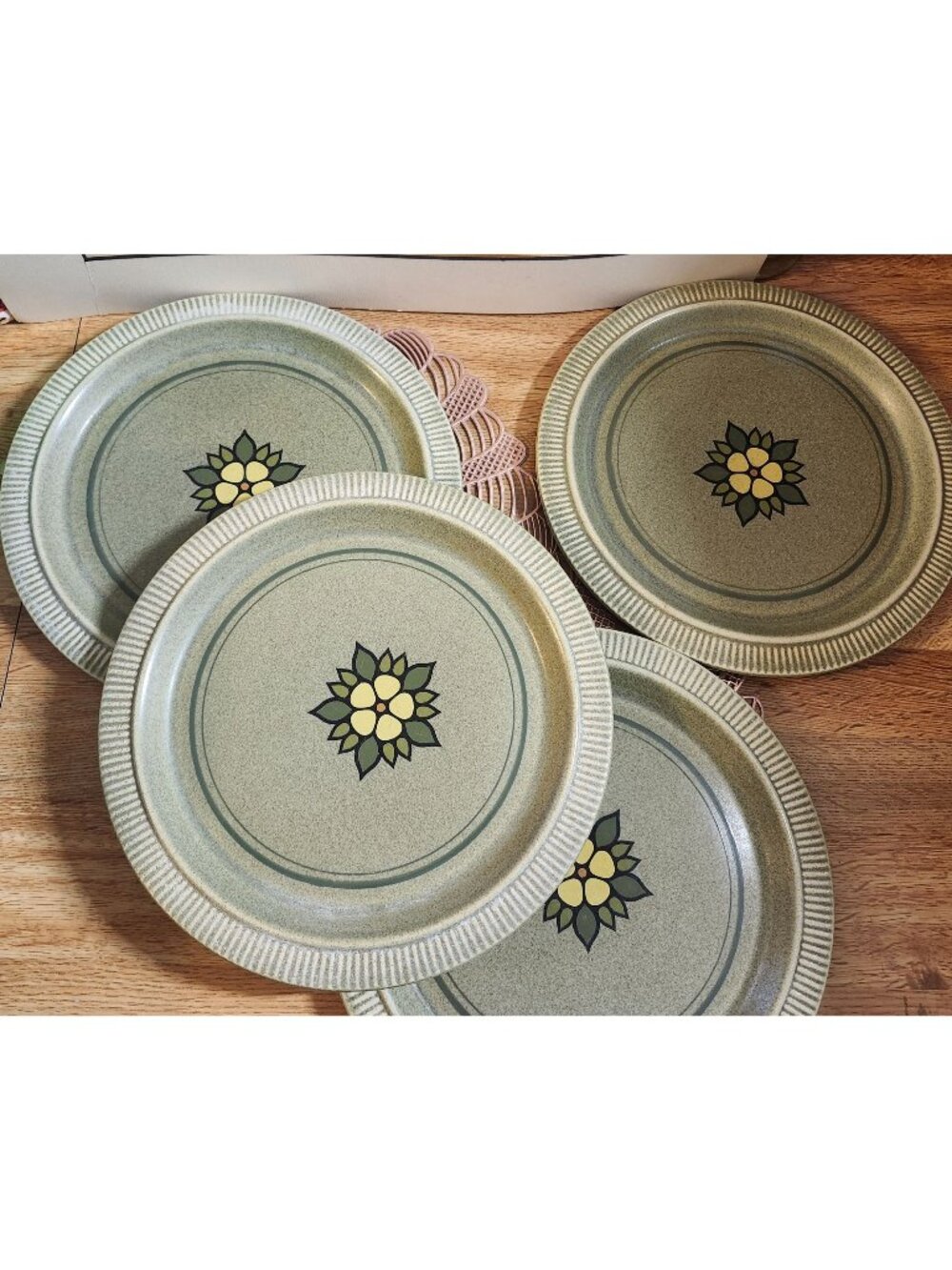 4- Pfaltzgraff Nordic Green 10" Dinner Pates Stoneware Vintage 1970's Retro